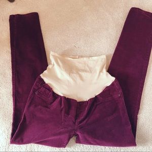 Skinny wine corduroy maternity pants